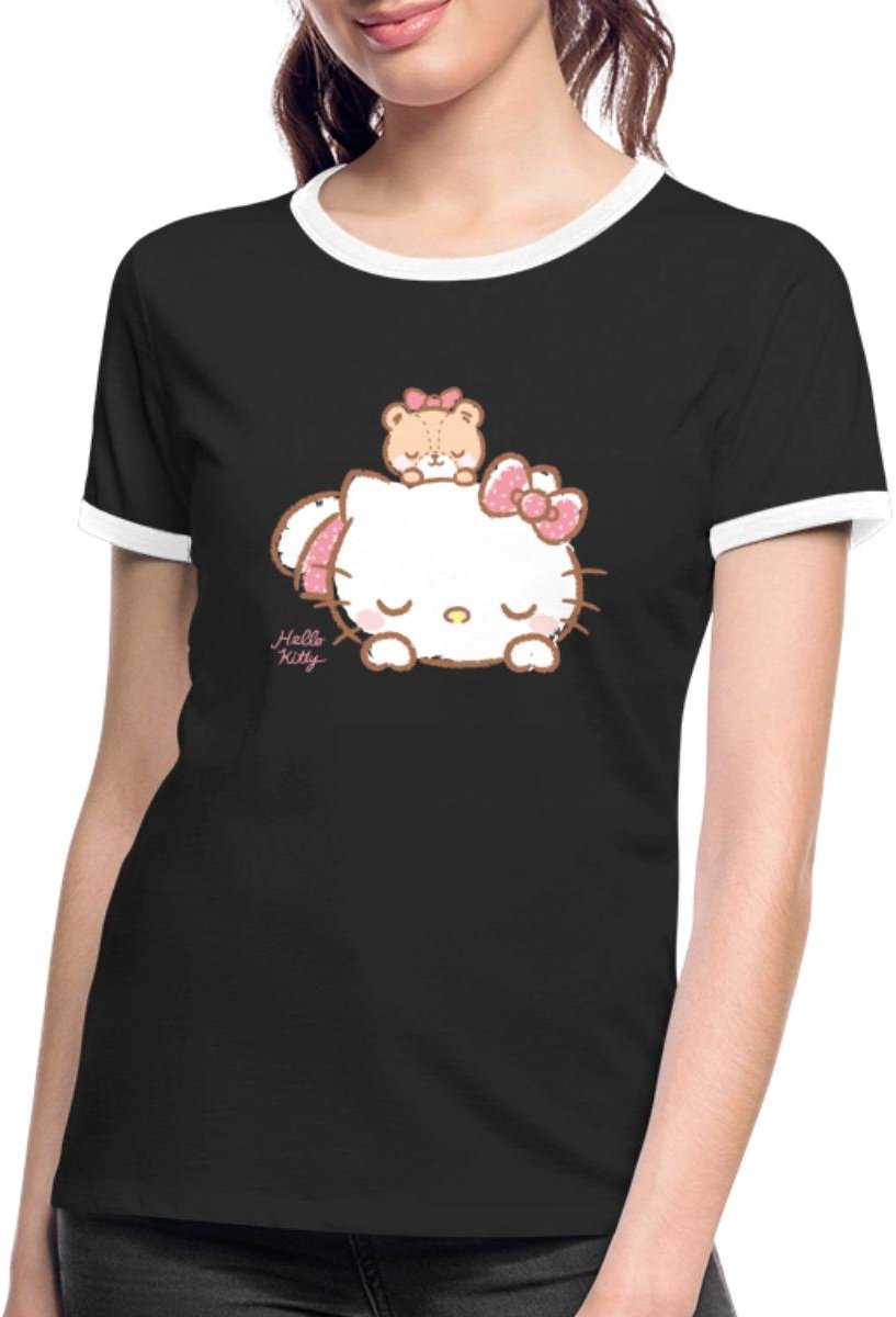 Hello Kitty Met Teddy Op Haar Rug Vrouwen Contrast Shirt