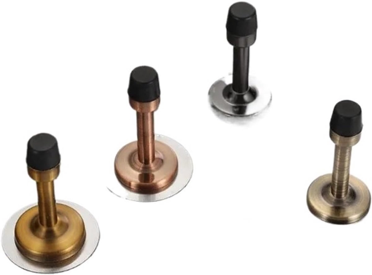Roestvrijstalen Deurstoppers - Deurvangers Muur - Bescherming Deuren Muren - Geluiddempend Rubber - 6 stuks - Zwart
