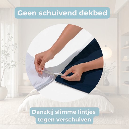 HUSH Living Dekbedovertrek percale - 100% katoen - 200TC - extra fris en koel - sterk en slijtvast - 240x220+20cm & 60x70+20cm - navy van Merkloos — afbeelding 3
