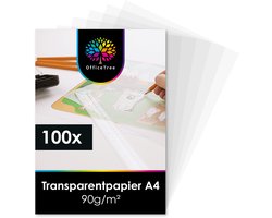 OfficeTree Transparant Papier A4 - 90 g/m² - Bedrukbaar - Perkamentpapier voor Overtrekpapier, Architectenpapier en Knutselwerk - 100 Vellen