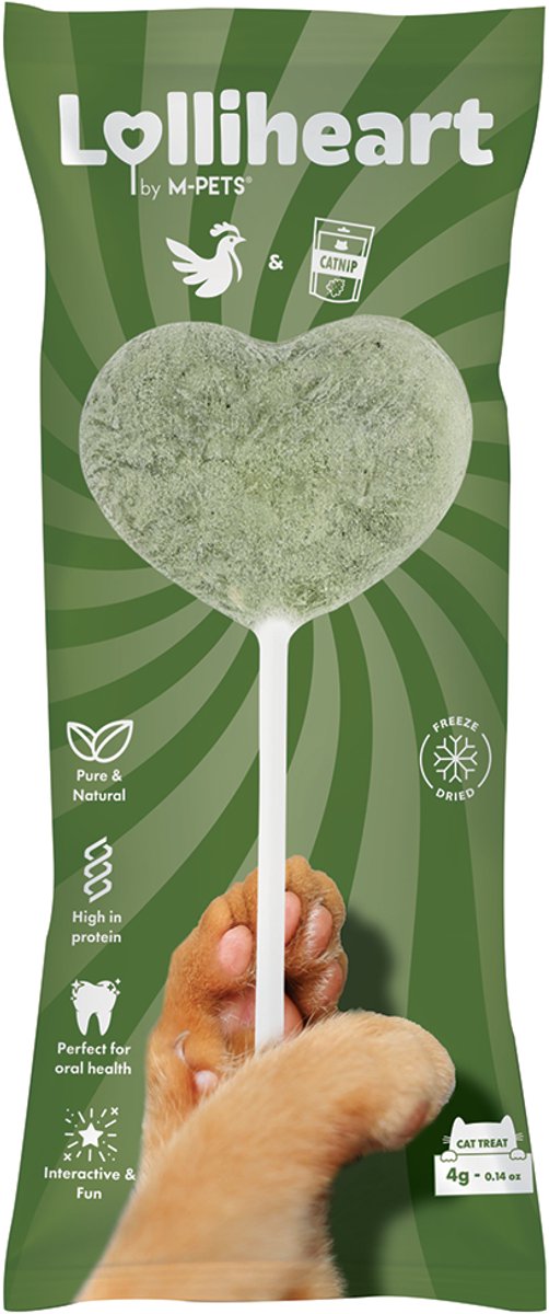M-PETS Lolliheart kat snack kip & kattenkruid - per 15