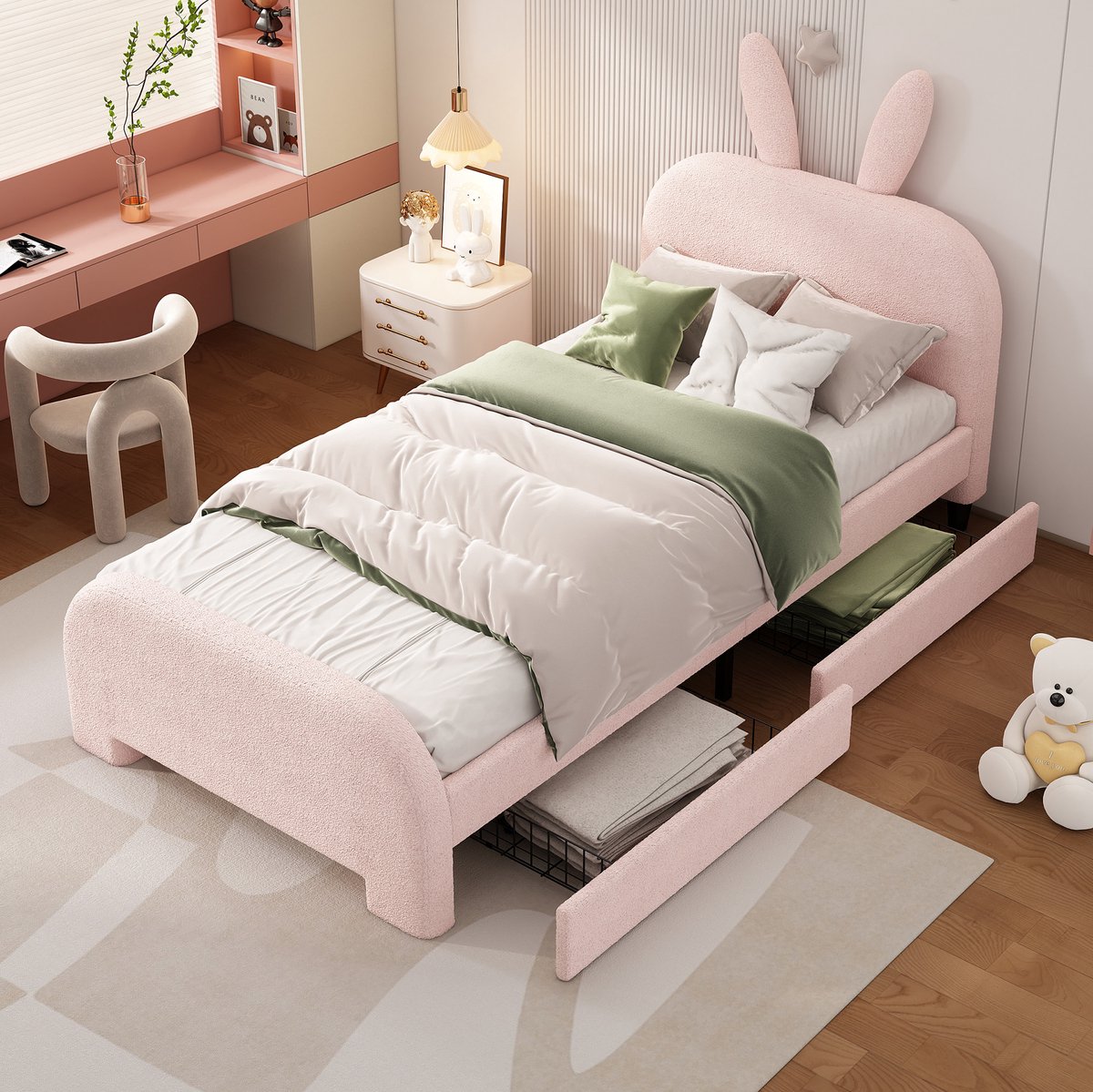 COVREO Bedframe 90x200 cm pink, met opberglades, zonder matras