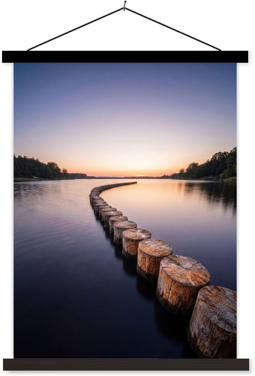 Posterhanger incl. Poster 90x120 cm - Schoolplaat - Hout - Palen - Water - Textielposter -