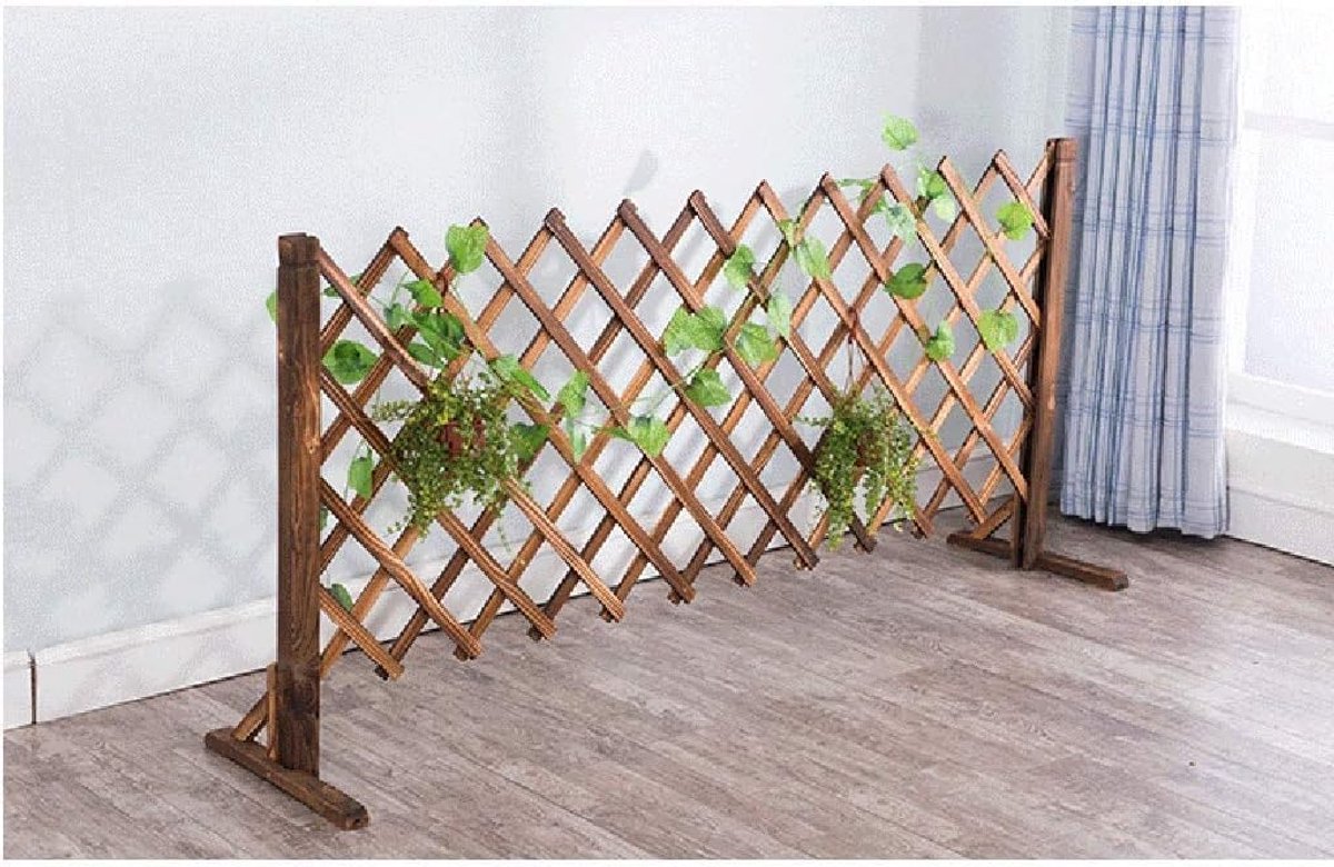 Houten Tuinhek - Uitschuifbaar Hek - Tuin Decoratie - Verkoold Anti-corrosie - 80cm x 160cm - Natuurlijk Hout
