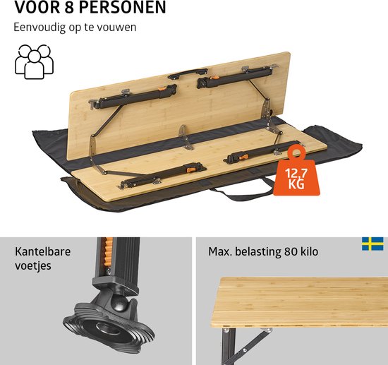 Campout Campingtafel - 120 x 70 x 70 cm - Inklapbare Tuintafel - Opvouwbare Camping Tafel - Vouwtafel - Klaptafel - Hoogte Verstelbaar - Inclusief Draagtas - Bamboe van Campout — afbeelding 2