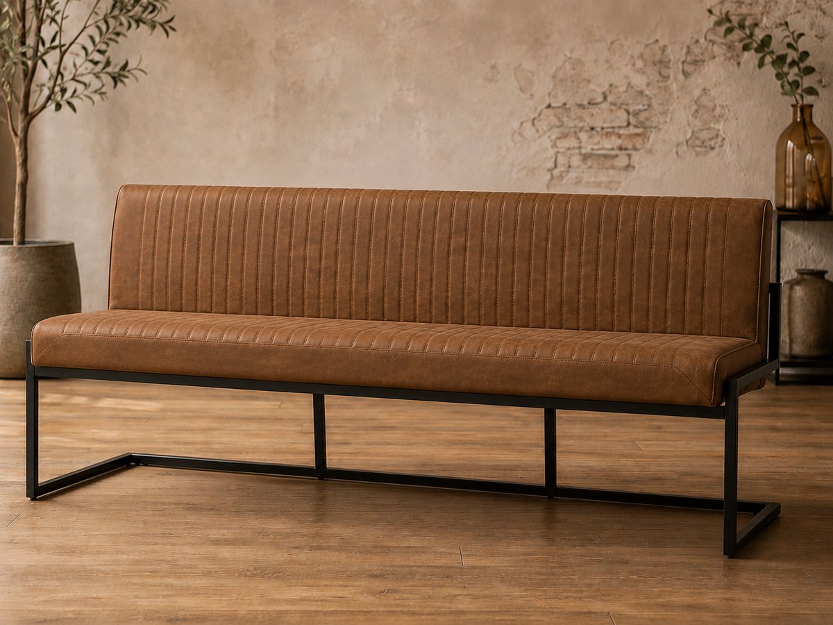 Eetkamerbank Belgie - 185 cm - Micro Leder - Cognac