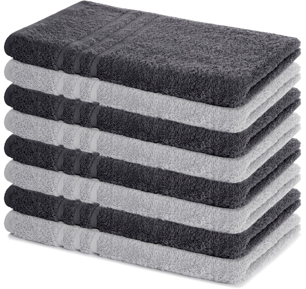 Lavea® Set van 8 Handdoeken 50x100 cm, 100% Katoen – Zacht en Absorberend – Perfect als Handdoek voor Thuis en Hotel – Antraciet en Zilver