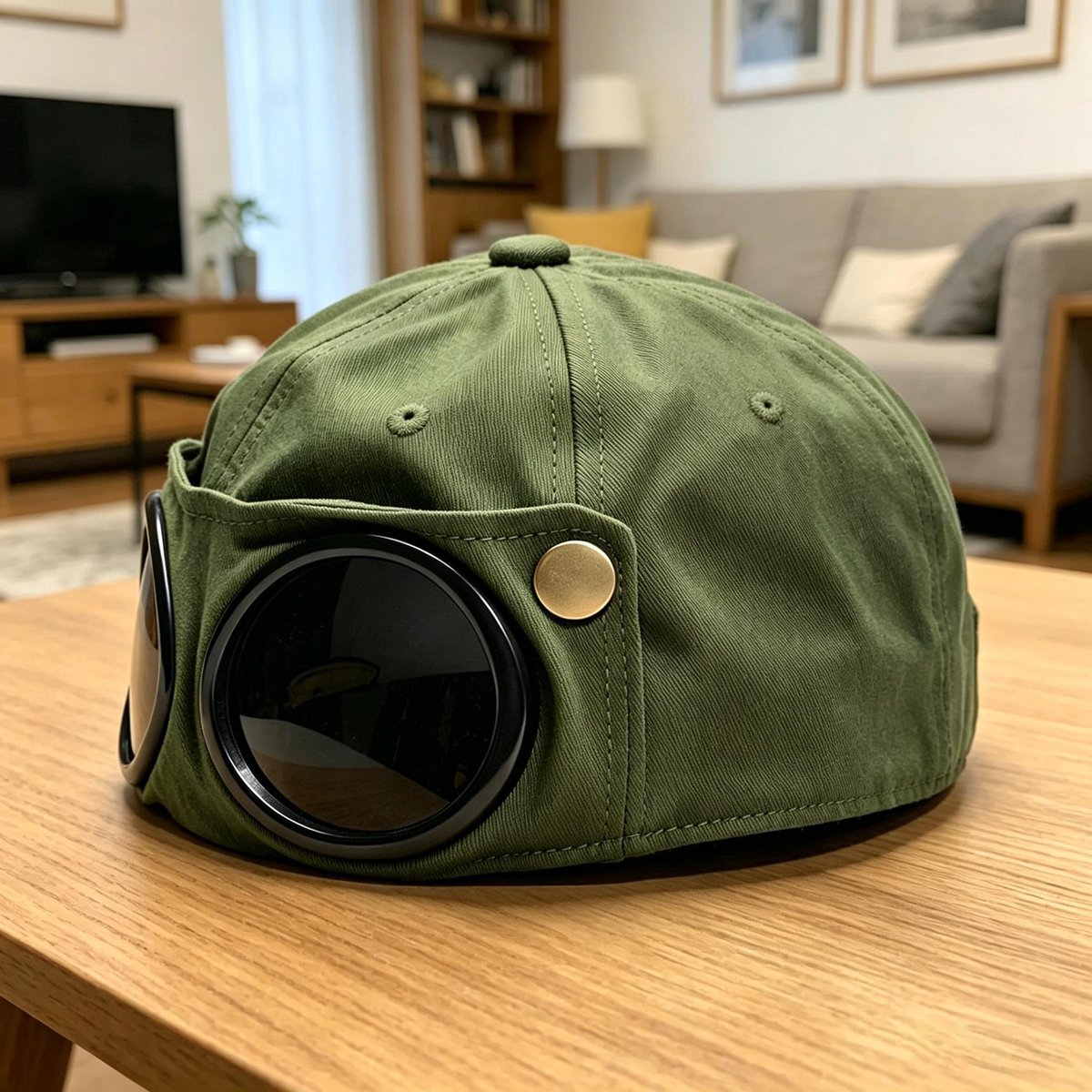 Vintage pilot honkbalpet met opklapbare zonnebril legergroen hiphop pet handgemaakt label uniseks universeel verstelbaar formaat