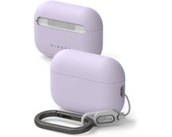 Ringke Silicone Hoesje Geschikt voor Apple AirPods Pro 3 - Siliconen Cover - Karabijnhaak - Case Paars