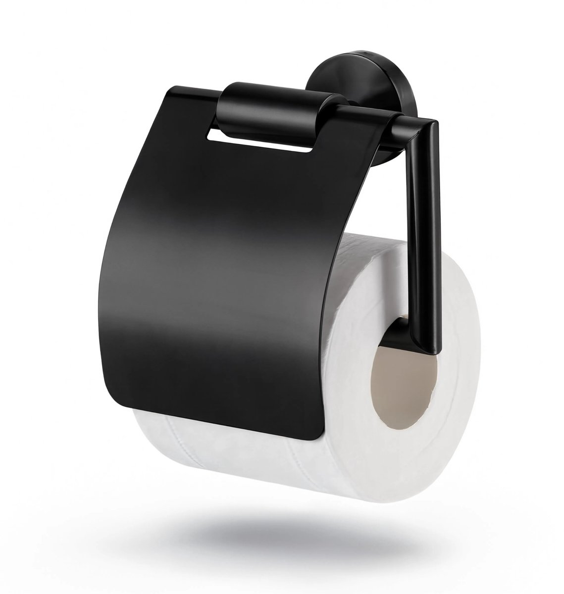 HUSH Living - Toiletrolhouder met klep - RVS - wandmontage - geborsteld staal matte finish - inclusief bevestigingsmateriaal - zwart
