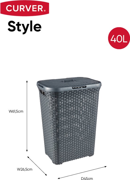 Curver Style Wasmand met Deksel - 40L - Antraciet
