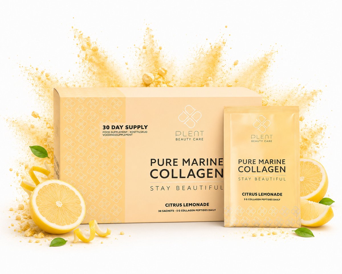 Plent Beauty Care - Pure Viscollageen +C - Citrus Limoen (30 sachets = 30 dagen) - Hoge kwaliteit vis collageen met Acerola Vitamine C voor een versterkte opname
