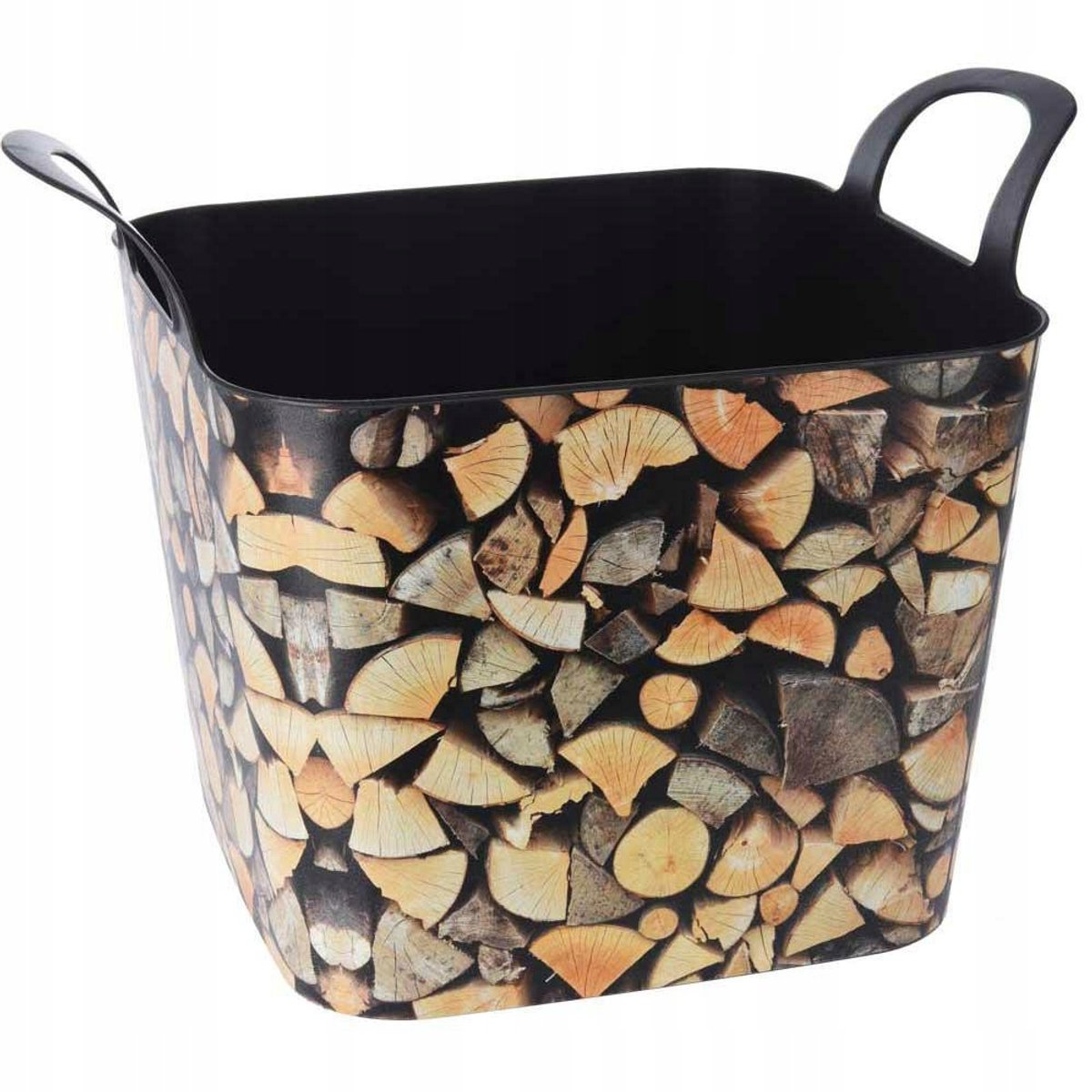 Storage Solutions Haardblokken houtblokken flexibele opberg emmer - mand - 53 x 40 x 38 cm - Zwart en hout print - kunststof — cadeau in Cadeau-ideeën - foto 6