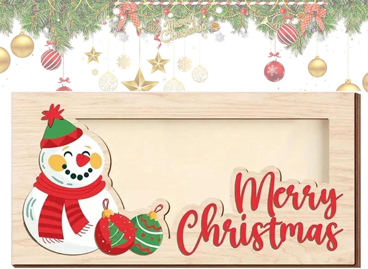 Kerst Geldhouder - Wenskaart Houder - Cadeau Geven - Houten Constructie - 18x9 cm - Houtkleur