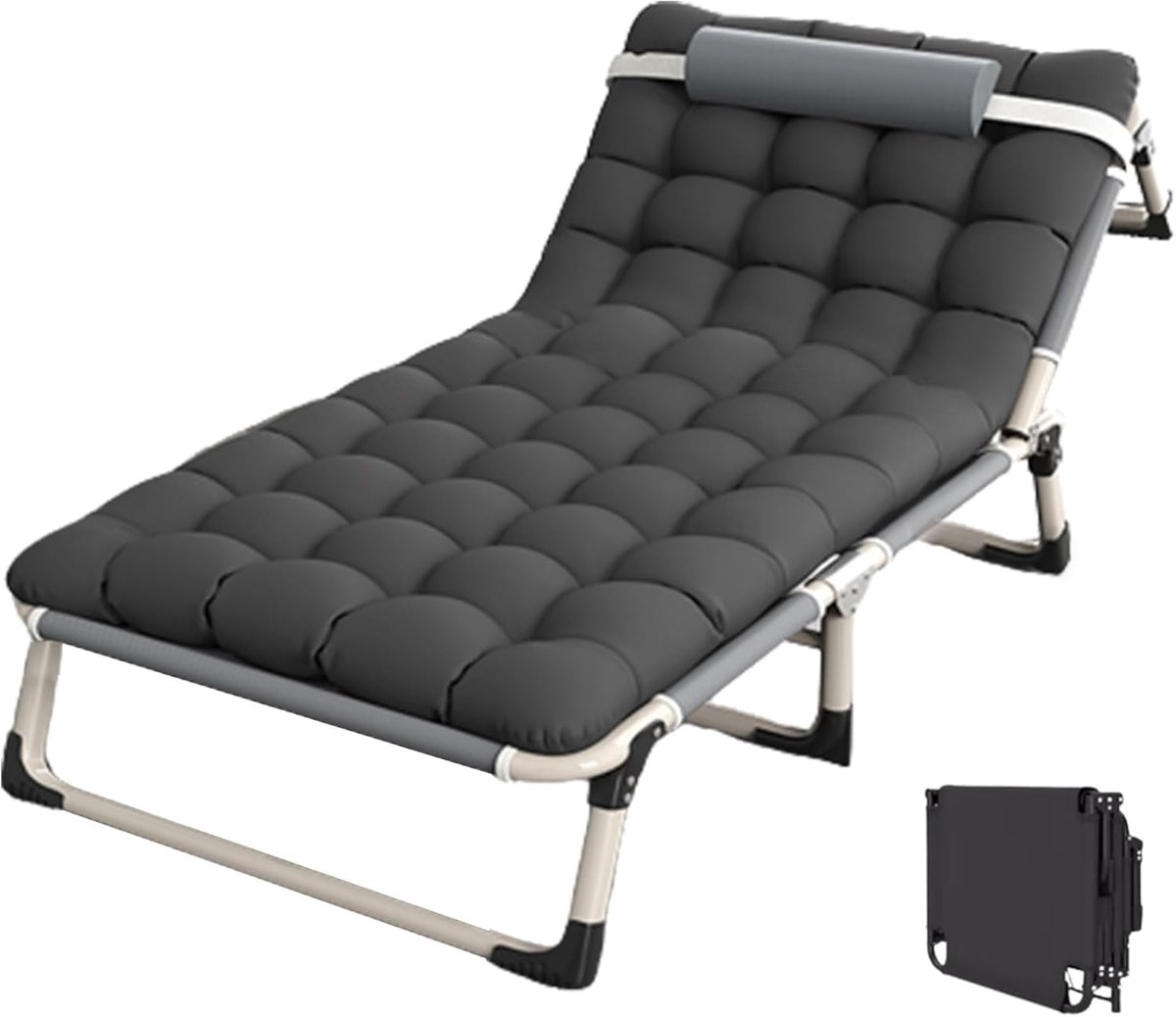 Campingbed Volwassenen - Klapbed Reizen - Ontspannen Buiten - 4 standen verstelbaar - 190x68x30cm - Grijs