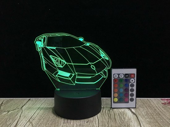 3D Sportwagen Lamp - Auto Nachtlampje - 16 Kleuren - Met Afstandsbediening - Raceauto Lamp - Kinderkamer Lamp - Sfeerlamp van LEDyourLight — afbeelding 2