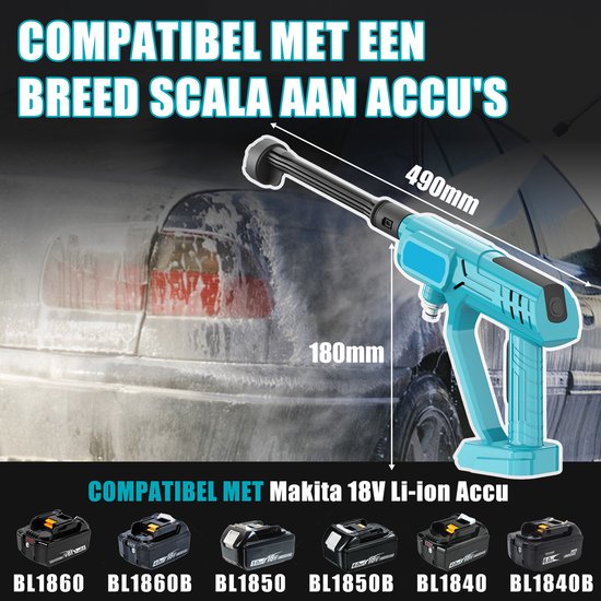 Draadloze hogedrukreiniger 18V - 800 PSI met borstelloze motor & 6-in-1 sproeikop, verstelbare straal voor auto, tuin en gevel — afbeelding 3