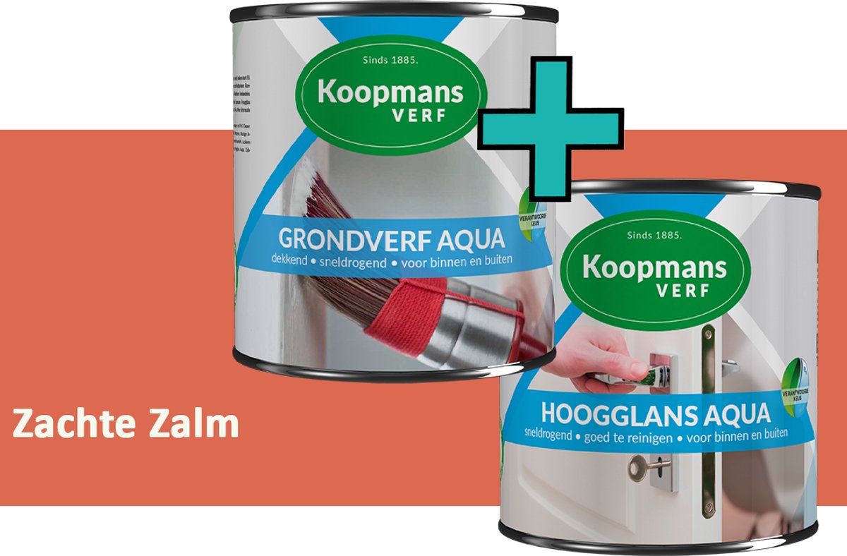 Koopmans Grondverf Aqua en Hoogglans Aqua Verfset - Binnen en Buiten - Zachte Zalm - 2x 2,5 l