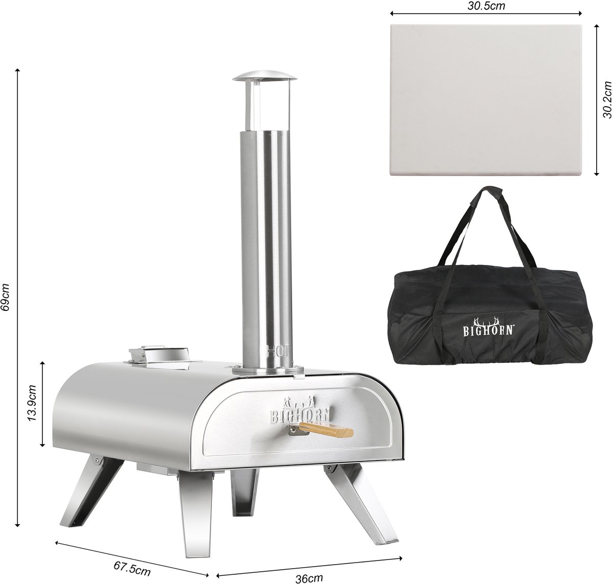 Bighorn Wood Pellet Pizza oven voor buiten - Pizza Gourmet - Pizzaoven Barbecue - Edelstaal - Tot 460°C - met Draagtas – foto 2