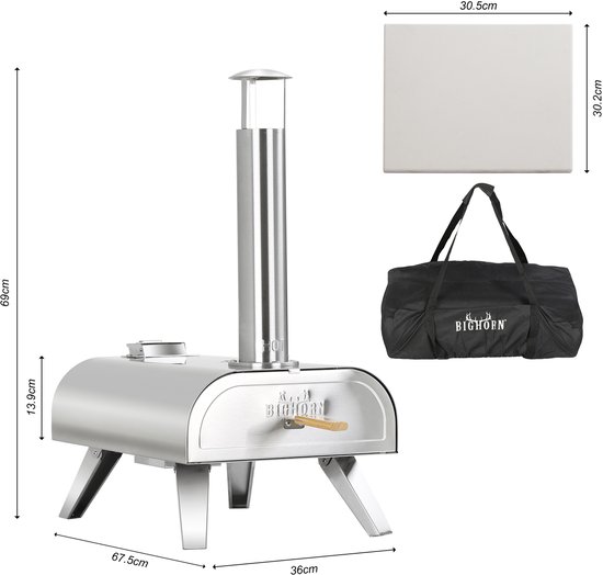 Bighorn Wood Pellet Pizza oven voor buiten - Pizza Gourmet - Barbecue - Edelstaal - Tot 460°C - met Draagtas van BIGHORN — afbeelding 2
