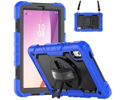 Hoes met ingebouwde Screenprotector Geschikt voor Lenovo Tab One | Inclusief 360° Draaibare Handriem en Schouderriem | Extreme bescherming | Ideaal voor zakelijk gebruik | Blauw