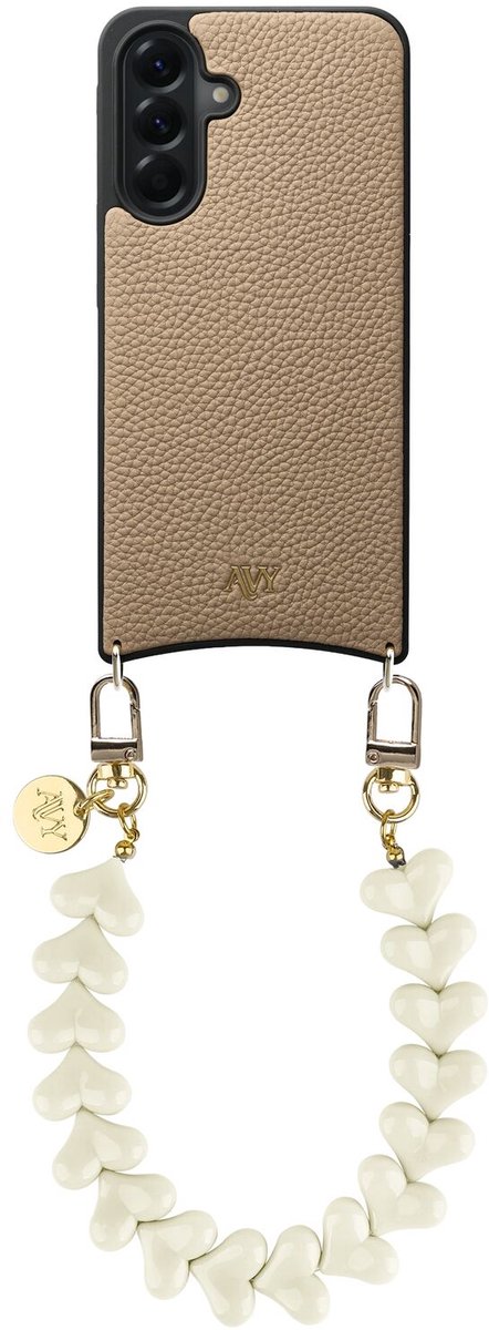 AVY Leren Hoesje Geschikt voor Samsung Galaxy A56 | Compatibel met MagSafe | Leather Case met Telefoonkoord | Polsband | Beige | Cupid Beige