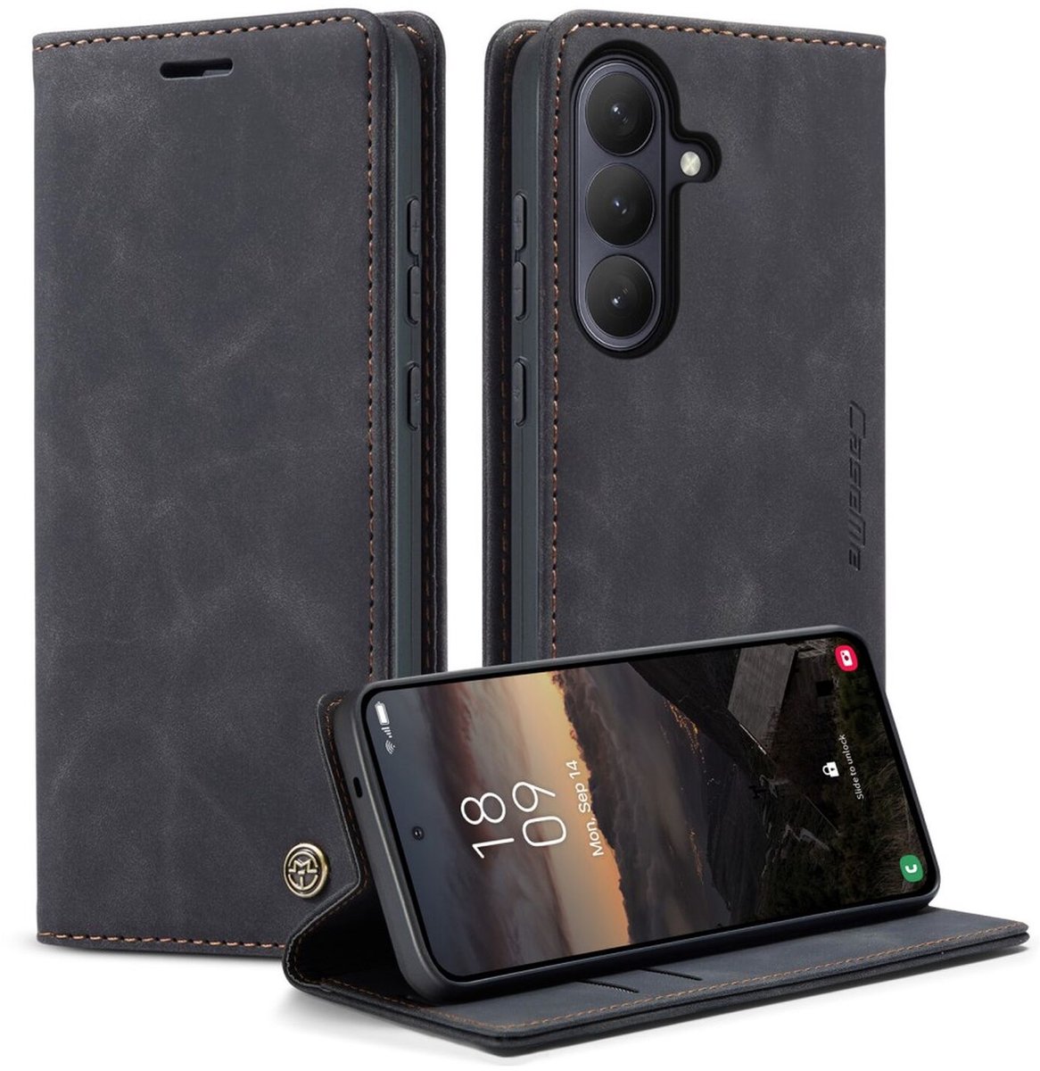 CaseMe 013 Hoesje Geschikt voor Samsung Galaxy S26 - Book Case met Standaard - Portemonnee Beschermhoes - Pasjeshouder voor Twee Pasjes - Zwart