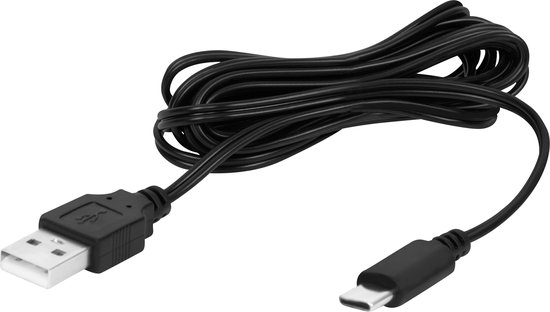 Zwarte USB-A naar USB-C kabel.