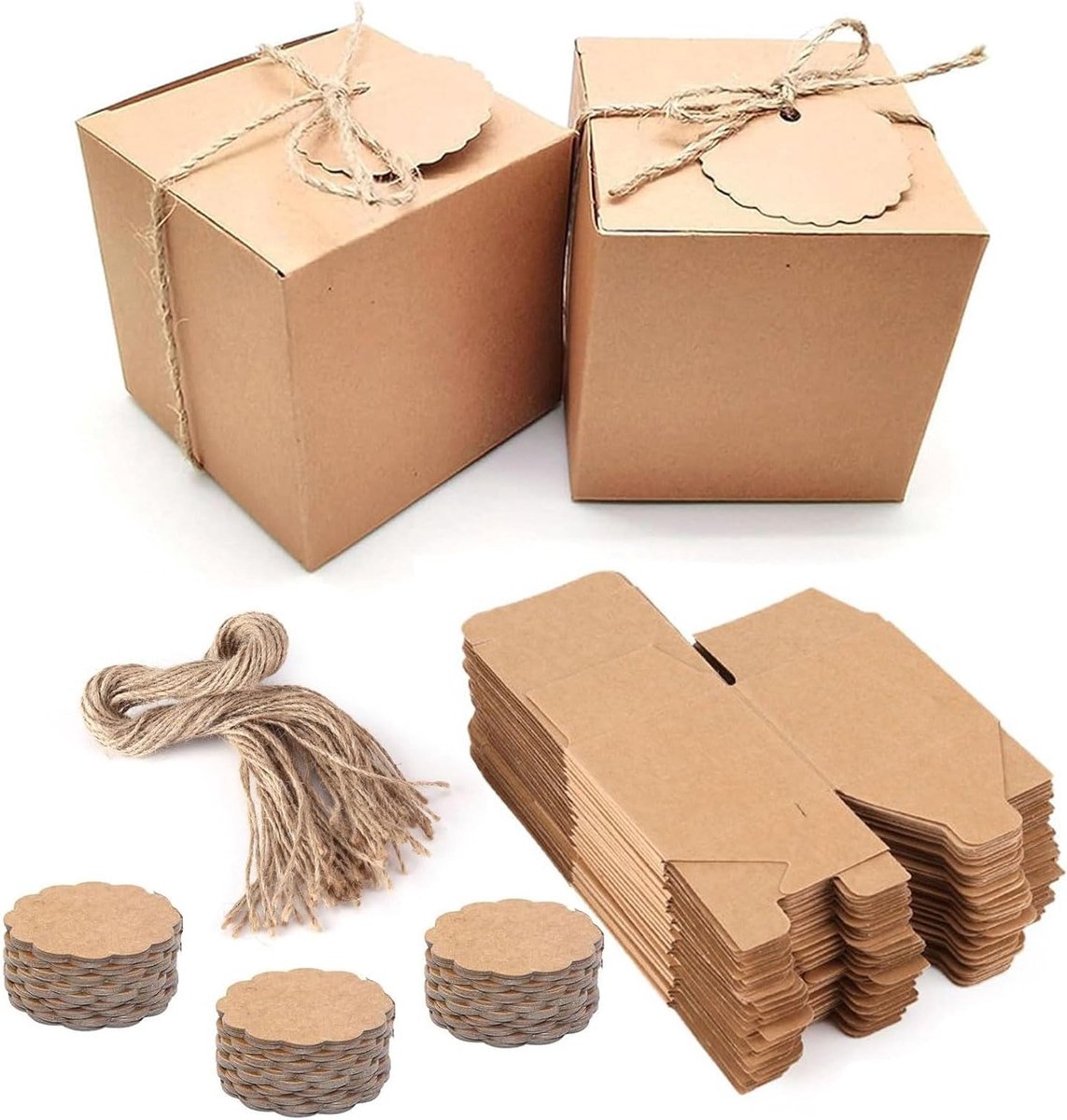 Cadeauverpakkingen van Kraftpapier 5 x 5 x 5 cm - Herbruikbare Kartonnen Dozen met Deksel voor Bruiloften, Feestjes en Kerstmis