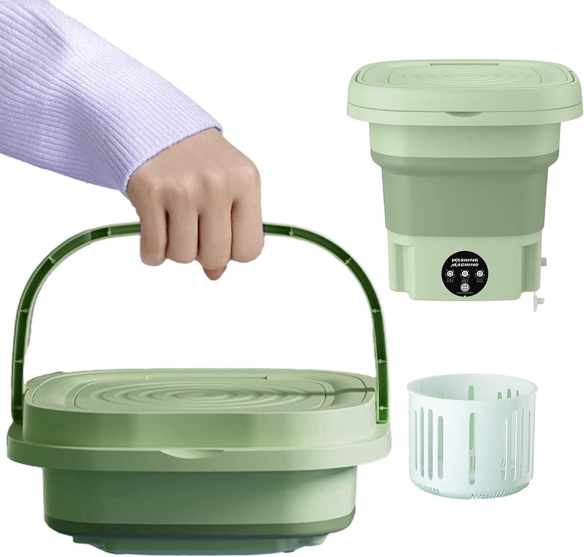 Opvouwbare Wasmachine Draagbare Mini Wasmachine Kleine Kleding Wassen Met Droogfunctie 8 Liter Groen