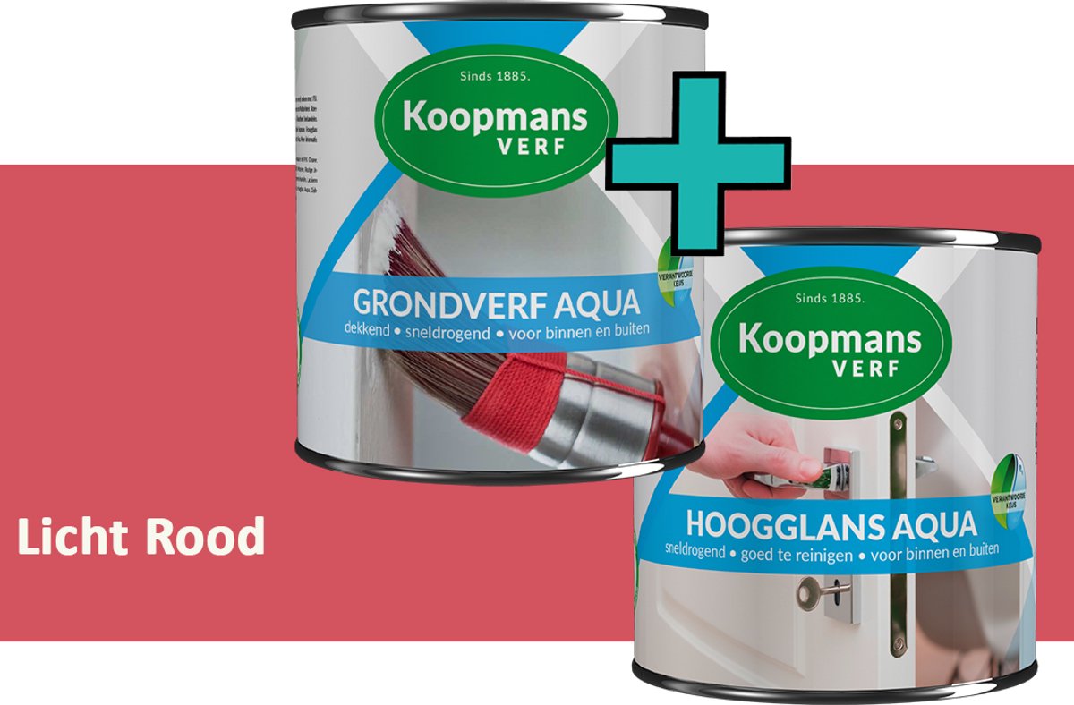 Koopmans Grondverf Aqua en Hoogglans Aqua Verfset - Binnen en Buiten - Licht Rood - 2x 2,5 l