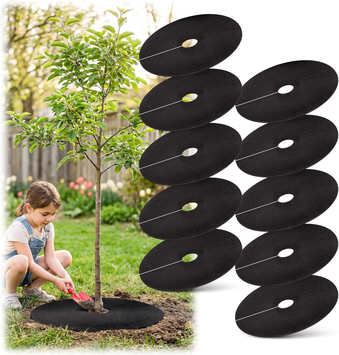 10 Stuks Boomboommulchring - Mulchringen - Onkruidwerende Mat - Onkruidbarrière Tuinstof - Niet-Geweven Boommulchring - 16.5 Inch - Om Onkruidgroei Te Remmen en Onkruidbestrijding In Het Landschap - Bescherming Van De Plantwortels