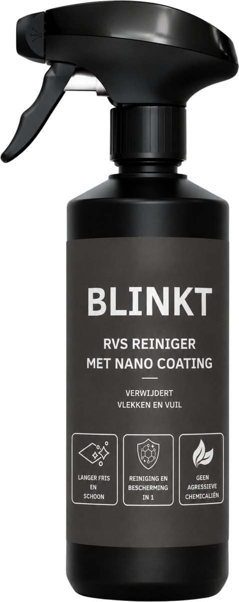 Roestvrijstaal Reiniger met Nano Coating - Streeploos & Zonder Vettige Waas - RVS Cleaner & Poetsmiddel voor Koelkast, Afzuigkap & Oven - BLINKT - 500ml