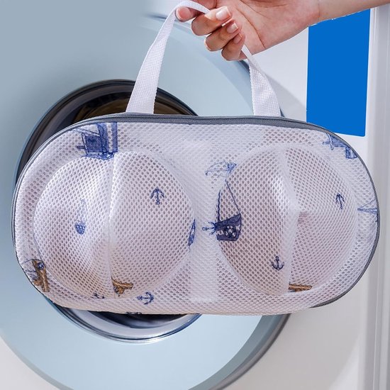 Waszakken voor Beha's - Lingerie Beschermers - Delicaat Wassen - Met Beschermende Rits - 20 x 24 cm - Blauwe Zeilboten — afbeelding 4