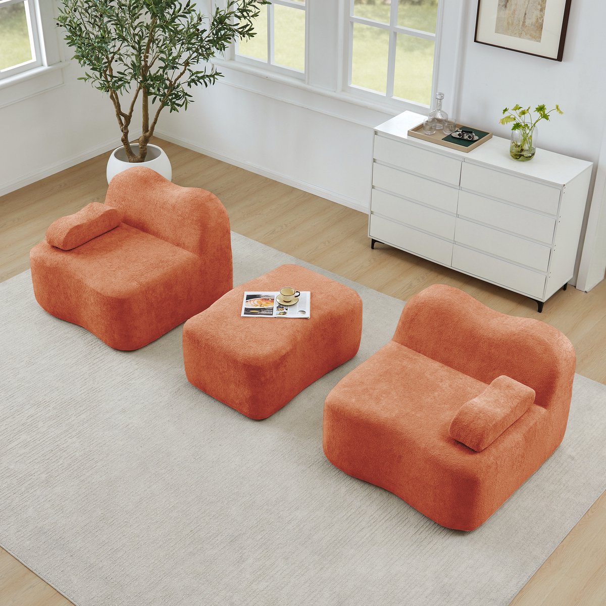DESMIU Hoekbank 192 x 167 x 70 cm - Modulair 2-Zits Met Ottoman - Zonder Montage Voor Woonkamer En Appartement - Fluweel Oranje