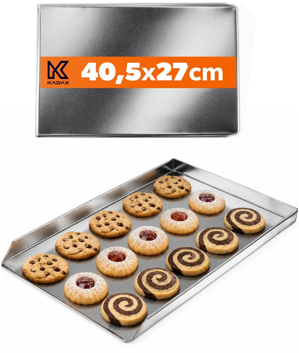 KADAX Taartplaat van zinkplaat, bakplaat in twee maten, pizzaplaat, rechthoekig, voor oven, ovenplaat, bakplaat, bakplaat, deegplaat (40,5 x 27 cm, zilver)