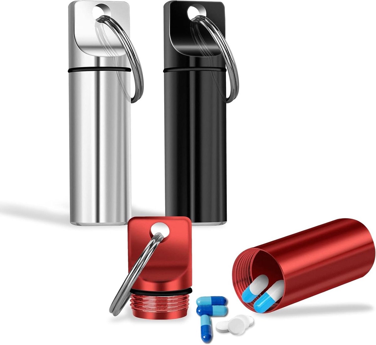 3 Stuks Mini Pillendoos Sleutelhanger, Draagbare Aluminium Medicijnhouders, Waterdichte Tablet Capsules voor Dagelijks Gebruik en Reizen