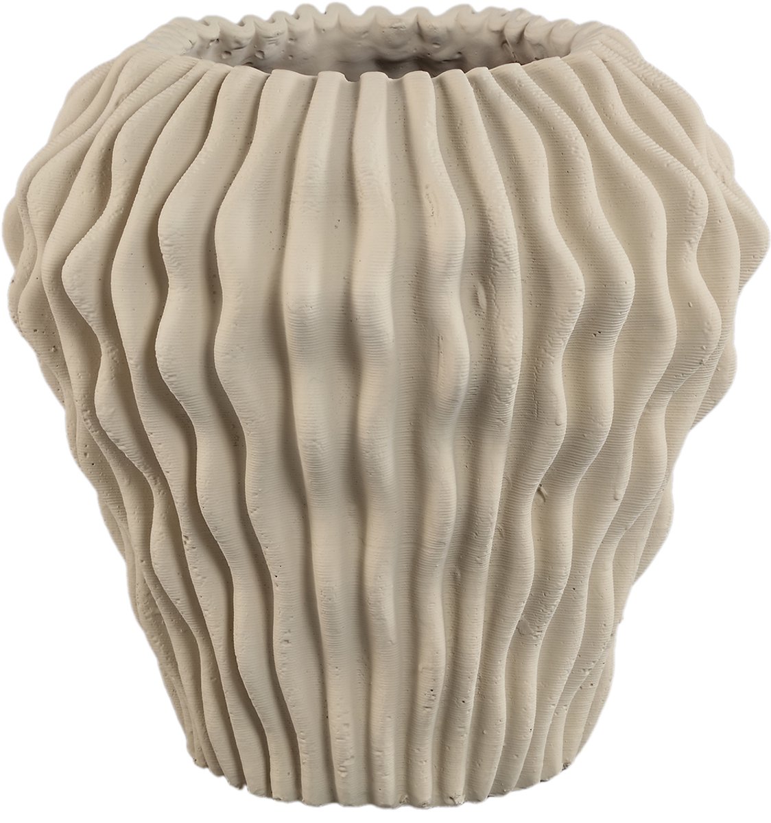 PTMD Barren Beige Cement Round Vase 3D Wavy Pattern L