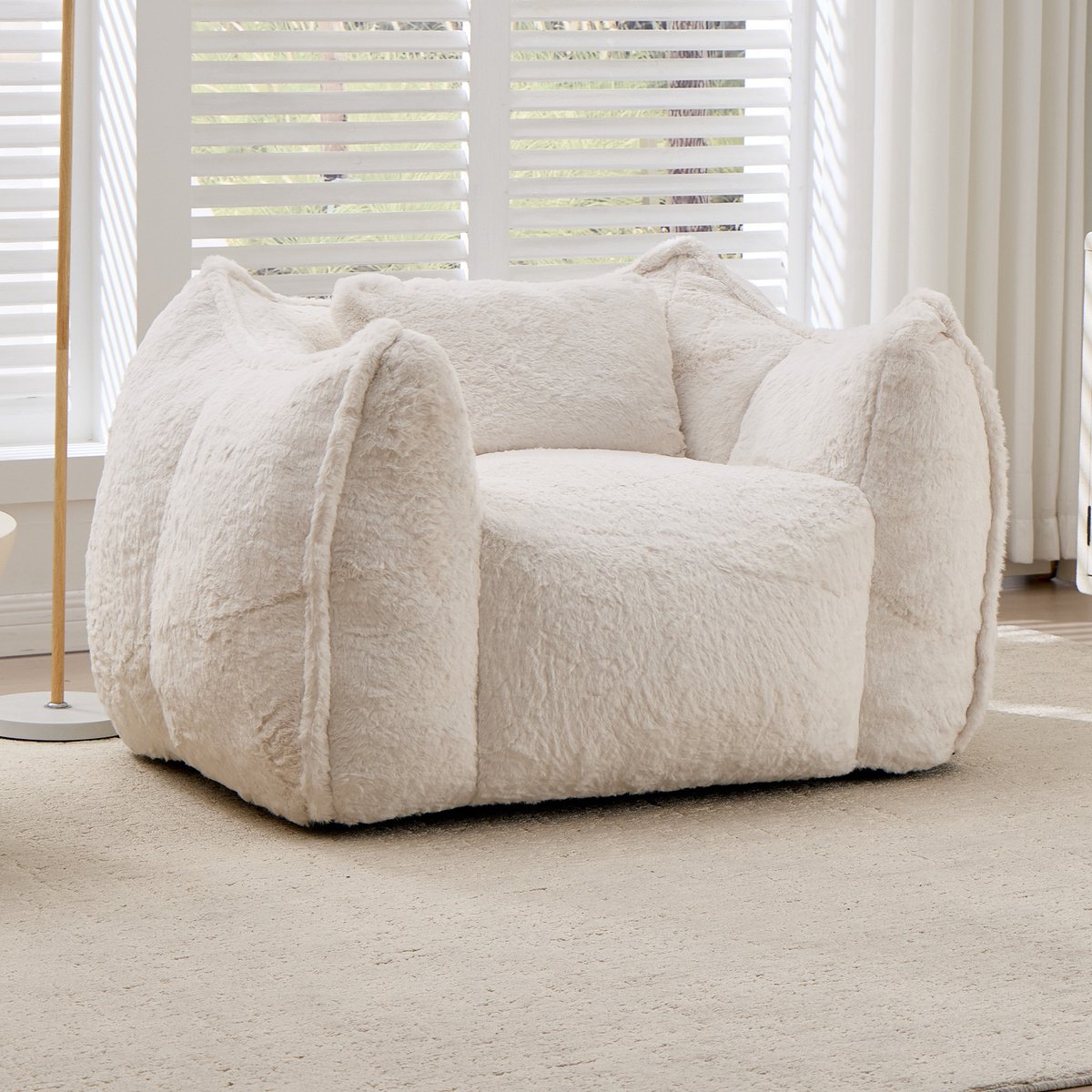 Zitzak Fauteuil - Imitatie Konijnenbont - Ergonomische Rugleuning - Hoogdichtheid Versnipperd Schuim - Loungestoel voor Woonkamer en Slaapkamer - Max. 200 kg-Beige