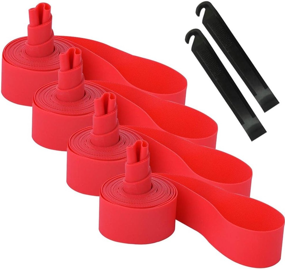Premium PVC Fietswielbanden, 700C Mountainbike Velgliner met Lekbescherming en 2 Stuks Fietslampen (Rood)