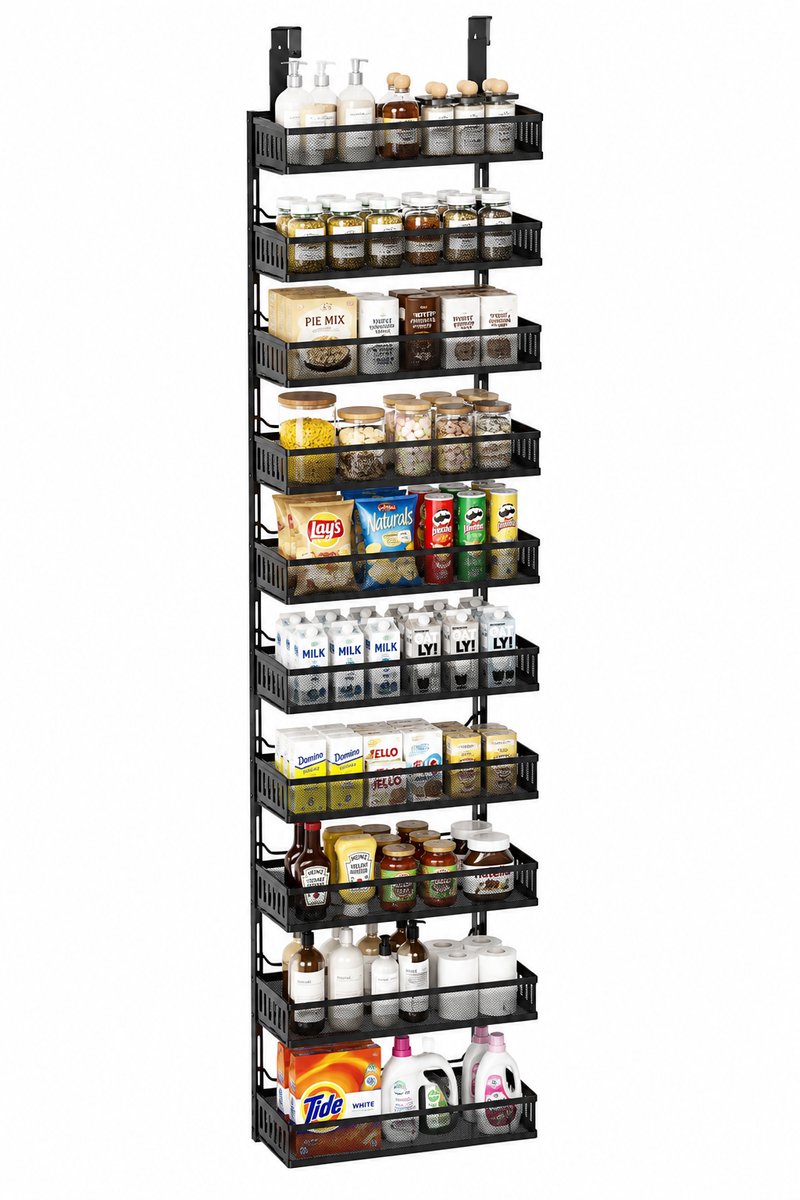 Home & Beyond® Deur Organizer Hangend - 10 Laags Opbergrek voor Deur - Pantry Organizer - Keukenkast Organizer - Badkamer Opberger - Metaal - Zwart