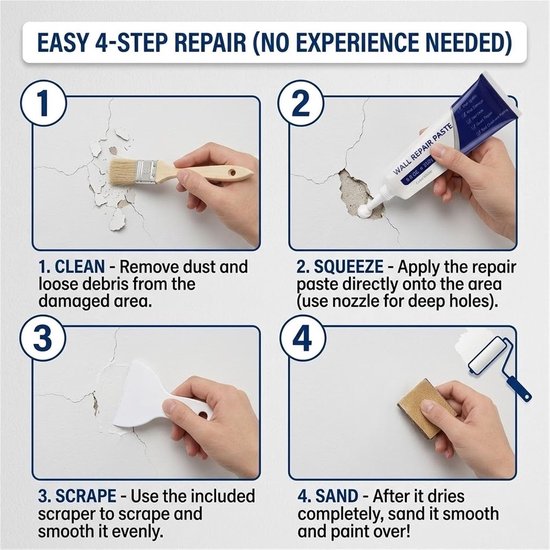 Gipsplaatreparatieset - Muurherstel Kit - Gaten Vullen - Sneldrogende Pasta - 250 gram - Wit — afbeelding 2