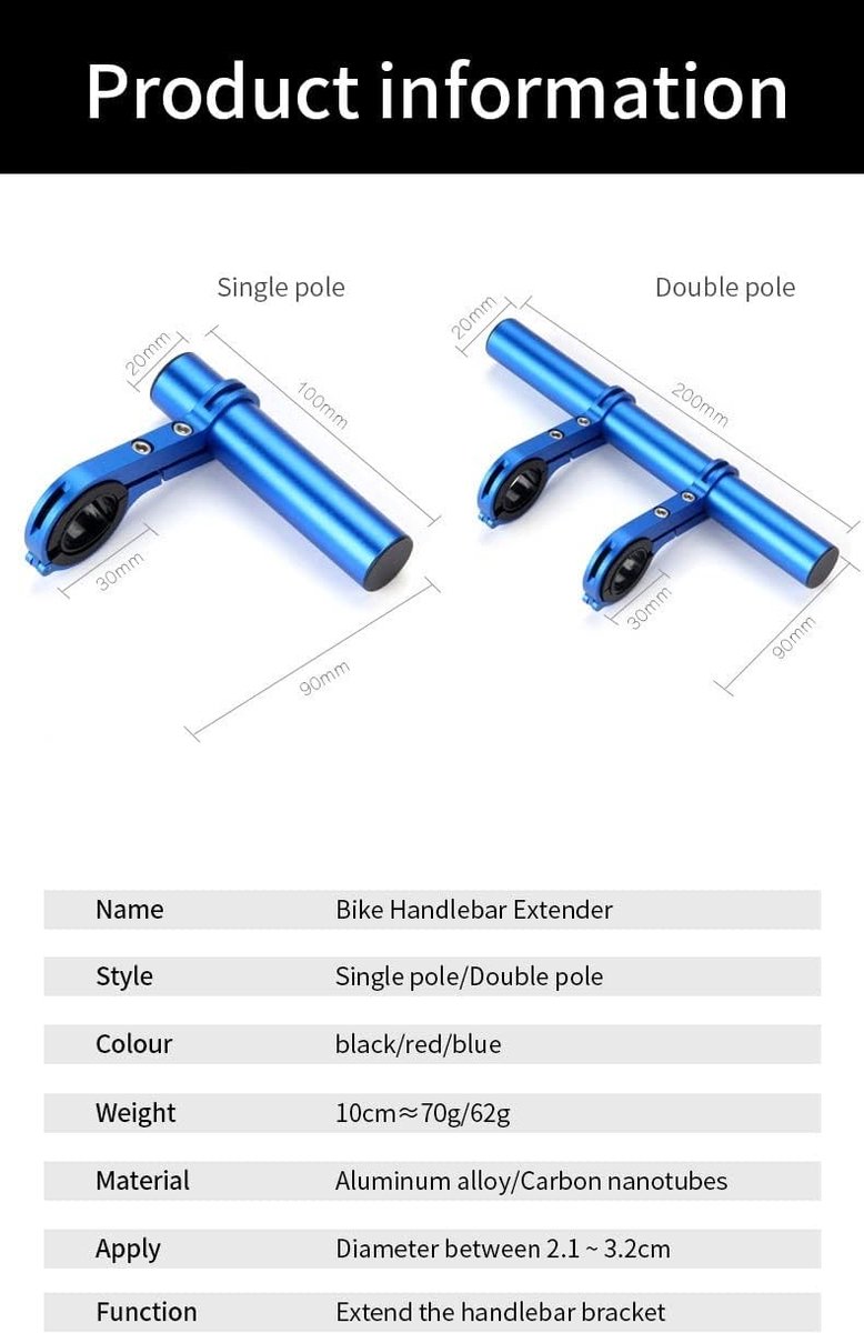 Fietsstuur Extender - Stuurverhoger Fiets - Meer Accessoires Plaatsen - Duurzame Aluminium Koolstofvezel - 10cm Klem - Blauw