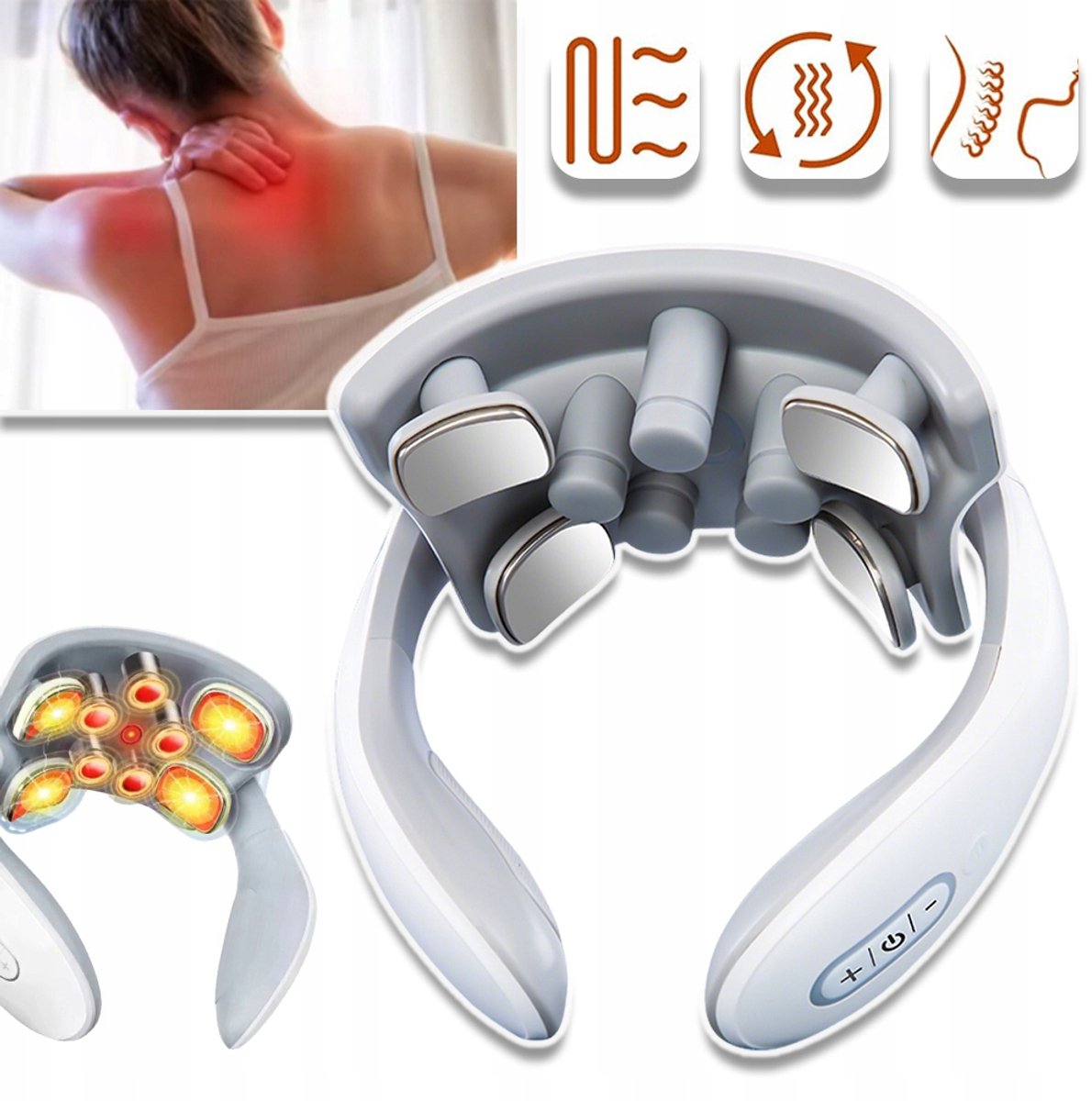 Nekmassage Apparaat - 15 Intensiteitsniveaus Ergonomisch Ontwerp - Warmtebehandeling Functie - Draagbaar En Lichtgewicht - Voor Kantoor Thuis En Op Reis - Wit