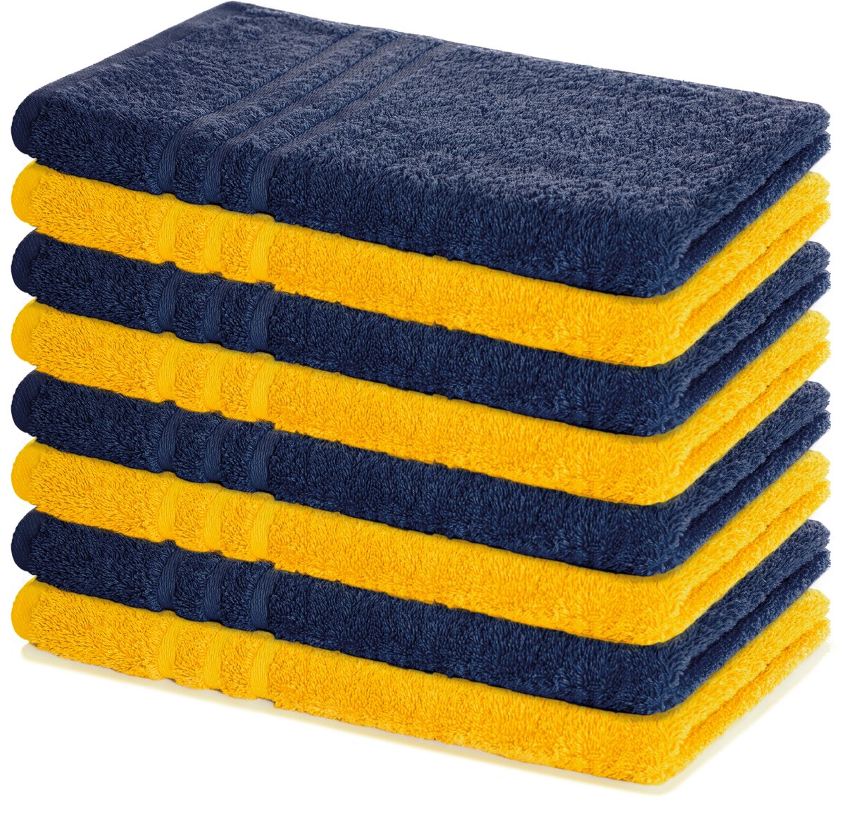 Lavea® Set van 8 Handdoeken 50x100 cm, 100% Katoen – Zacht en Absorberend – Perfect als Handdoek voor Thuis en Hotel – Marineblauw en Koolzaadgeel