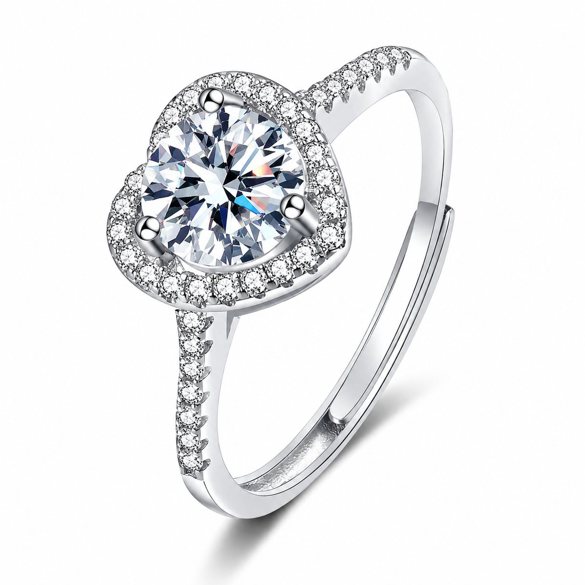 Matthew Studio® Dames Hart Ring - Ring - 925 Zilver - Hartvormige Zirkonia - Verstelbaar - Zilverkleurig