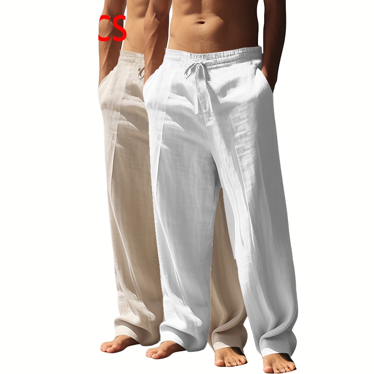 Currero Linnen Broek Heren - Zomerbroek - Volwassenen - Lange Broek - Pantalon - Strandbroek - Zomer - Ibiza Stijl - Khaki + Wit M