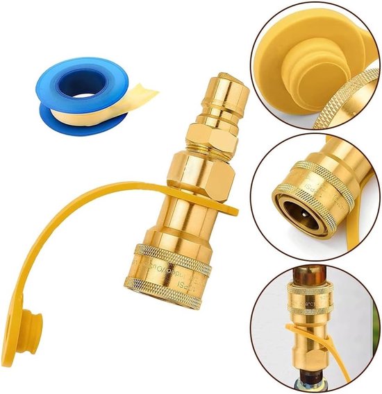 Gas Snelkoppeling Set - Messing Connector - Apparaten Aansluiten - Automatische Afslag - 1/2 Inch - Geel — afbeelding 4