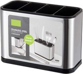 Keukengerei Houder - RVS - Keukengereihouder - 18.0*8.6*13.0cm - Aanrecht Organiser - Gebruiksvoorwerpenhouder Bestek Drainer Sink Caddy - Voor Flatware/Vorken/Messen/Lepels - Zilver