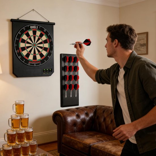 Houten dartstandaard - Wandhouder organizer - Darts opbergen - 12 gaten - 41 x 10 cm - Houtkleur van houten — afbeelding 2